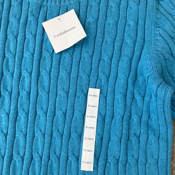 Croft & Barrow Sweater Women's XL Blue Cable Knit Button Shoulder Crew Neck - Picture 4 of 6